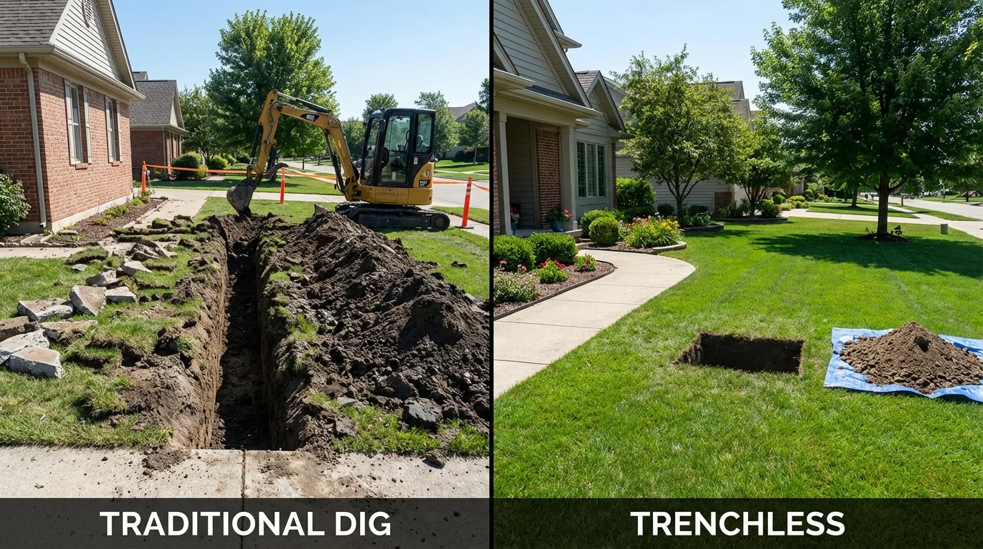 Trenchless sewer repair with minimal yard damage versus traditional excavation in Beverly, NJ